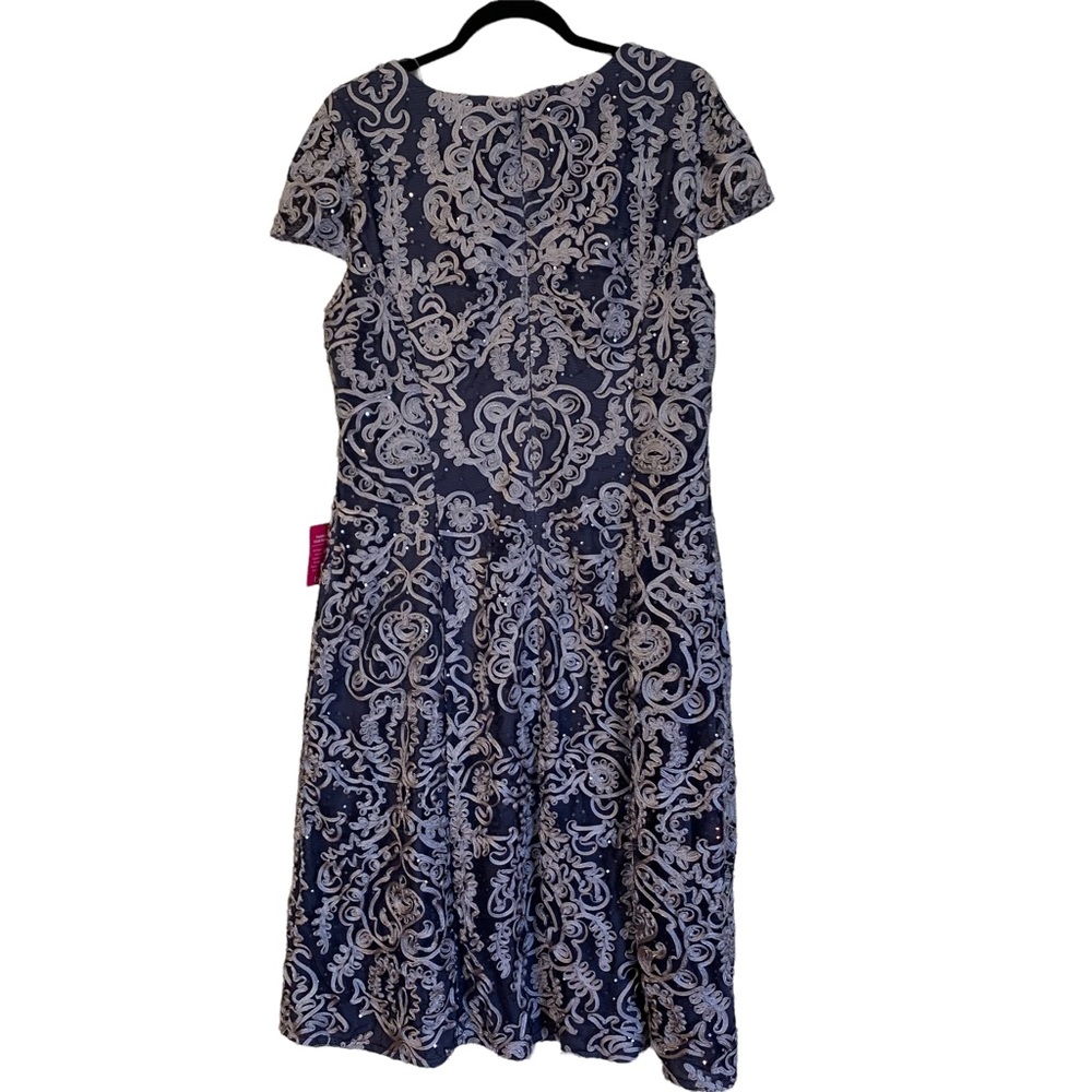 Alex Evenings Size 14 Navy/Silver w/ Sequins Cap Sleeve Dress - Picture 2 of 10